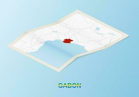 Folded paper map of Gabon with neighboring countries in isometric style. vector