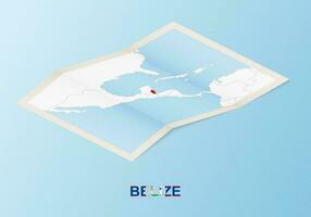 Folded paper map of Belize with neighboring countries in isometric style. vector