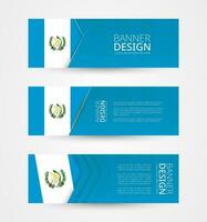 conjunto de Tres horizontal pancartas con bandera de Guatemala. web bandera diseño modelo en color de Guatemala bandera. vector