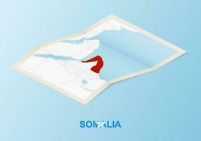 Folded paper map of Somalia with neighboring countries in isometric style. vector