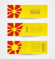 conjunto de Tres horizontal pancartas con bandera de macedonia. web bandera diseño modelo en color de macedonia bandera. vector