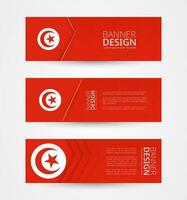 Set of three horizontal banners with flag of Tunisia. Web banner design template in color of Tunisia flag. vector