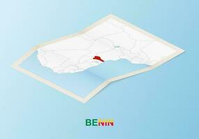 Folded paper map of Benin with neighboring countries in isometric style. vector