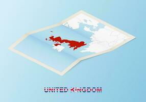 Folded paper map of United Kingdom with neighboring countries in isometric style. vector