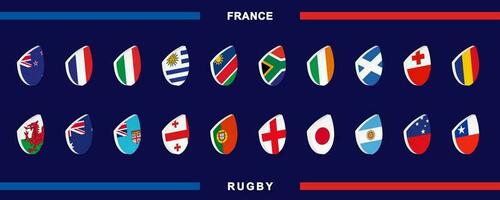 Icon set with the national teams flag for the 2023 rugby competition. Each participants world championship icon. vector