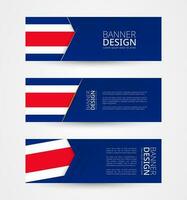 Set of three horizontal banners with flag of Costa Rica. Web banner design template in color of Costa Rica flag. vector