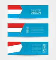 conjunto de Tres horizontal pancartas con bandera de luxemburgo. web bandera diseño modelo en color de Luxemburgo bandera. vector