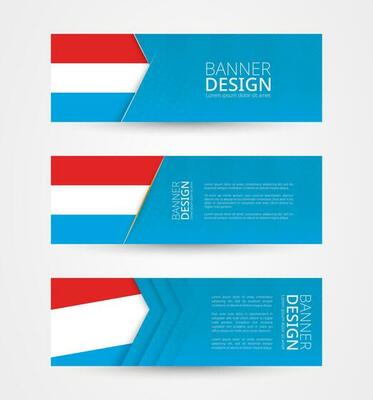 Set of three horizontal banners with flag of Luxembourg. Web banner design template in color of Luxembourg flag.