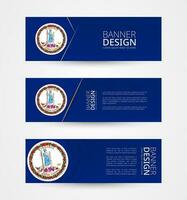 conjunto de Tres horizontal pancartas con nosotros estado bandera de Virginia. web bandera diseño modelo en color de Virginia bandera. vector