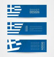 Set of three horizontal banners with flag of Greece. Web banner design template in color of Greece flag. vector