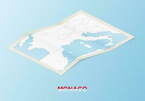 Folded paper map of Monaco with neighboring countries in isometric style. vector