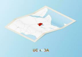 Folded paper map of Uganda with neighboring countries in isometric style. vector