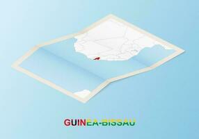 Folded paper map of Guinea-Bissau with neighboring countries in isometric style. vector