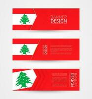 Set of three horizontal banners with flag of Lebanon. Web banner design template in color of Lebanon flag. vector