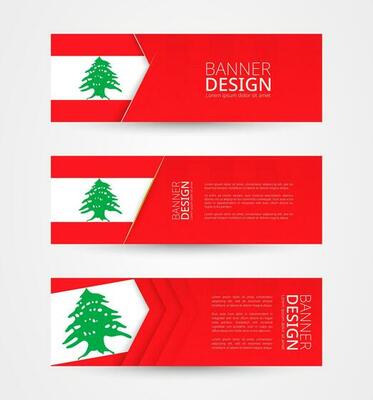 Set of three horizontal banners with flag of Lebanon. Web banner design template in color of Lebanon flag.