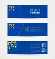 Set of three horizontal banners with US state flag of Nevada. Web banner design template in color of Nevada flag. vector