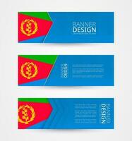 Set of three horizontal banners with flag of Eritrea. Web banner design template in color of Eritrea flag. vector