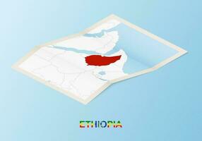 doblada papel mapa de Etiopía con vecino países en isométrica estilo. vector