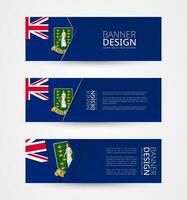 conjunto de Tres horizontal pancartas con bandera de británico Virgen islas web bandera diseño modelo en color de británico Virgen islas bandera. vector