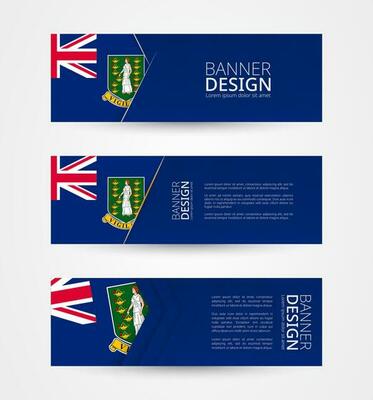 Set of three horizontal banners with flag of British Virgin Islands. Web banner design template in color of British Virgin Islands flag.