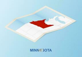 Folded paper map of Minnesota with neighboring countries in isometric style. vector