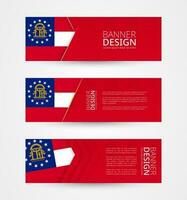 Set of three horizontal banners with US state flag of Georgia. Web banner design template in color of Georgia flag. vector