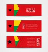 Set of three horizontal banners with flag of Guinea-Bissau. Web banner design template in color of Guinea-Bissau flag. vector