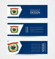 Set of three horizontal banners with US state flag of West Virginia. Web banner design template in color of West Virginia flag. vector