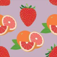 Strawberries and grapefruit. Fruits pattern vector. vector