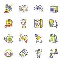 Pack of Podcast Sketchy Icons vector