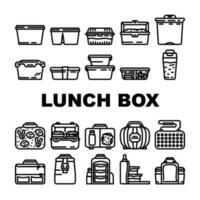almuerzo colegio comida caja caja de almuerzo íconos conjunto vector