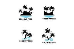 Coconut Tree Logo, Palm Tree Sunset Beach Vector, Elegant Minimalist Simple Design, Symbol Template Icon vector