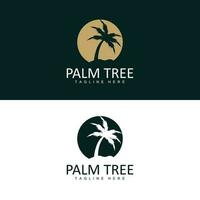 Coco árbol logo, palma árbol puesta de sol playa vector, elegante minimalista sencillo diseño, símbolo modelo icono vector