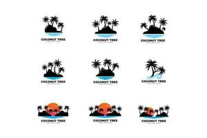 Coconut Tree Logo, Palm Tree Sunset Beach Vector, Elegant Minimalist Simple Design, Symbol Template Icon vector