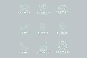 floral logo, hojas y flores botánico jardín vector, floral diseño de vida vector