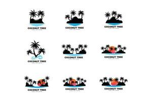 Coconut Tree Logo, Palm Tree Sunset Beach Vector, Elegant Minimalist Simple Design, Symbol Template Icon vector