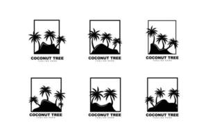 Coconut Tree Logo, Palm Tree Sunset Beach Vector, Elegant Minimalist Simple Design, Symbol Template Icon vector