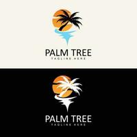 Coconut Tree Logo, Palm Tree Sunset Beach Vector, Elegant Minimalist Simple Design, Symbol Template Icon vector