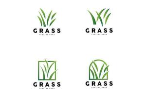 Green Grass Logo Design, Farm Landscape Illustration, Natural Scenery Vector