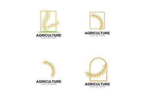 Rice Logo, Farm Wheat Logo Design, Vector Wheat Rice Icon Template Illustration