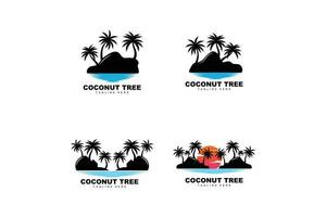 Coconut Tree Logo, Palm Tree Sunset Beach Vector, Elegant Minimalist Simple Design, Symbol Template Icon vector