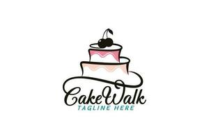 cake walk logo with a combination of a beautiful lettering and cake in a line style vector