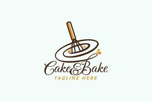 cake and bake logo with a combination of a beautiful lettering and whisk in a line style vector