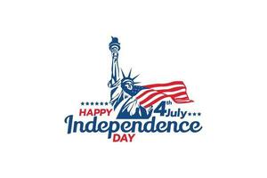 Happy American Independence day, 4th of July with a combination of Statue of Liberty Illustration and typography. vector