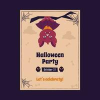 Flyer invitation to a Halloween party. Background with a bat on a branch vector