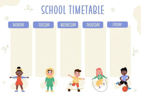 Flat template school timetable with international children