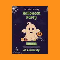 Flyer invitation to a Halloween party. Ghost with a pumpkin vector