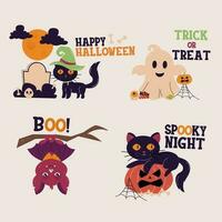 Halloween set with lettering. Cat, ghost, bat vector