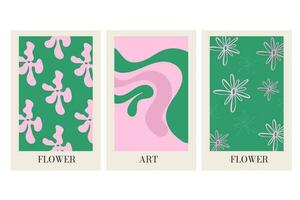 Trendy pink and green hand drawn poster set. vector