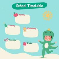 Flat template school timetable with day of week chart for lessons vector